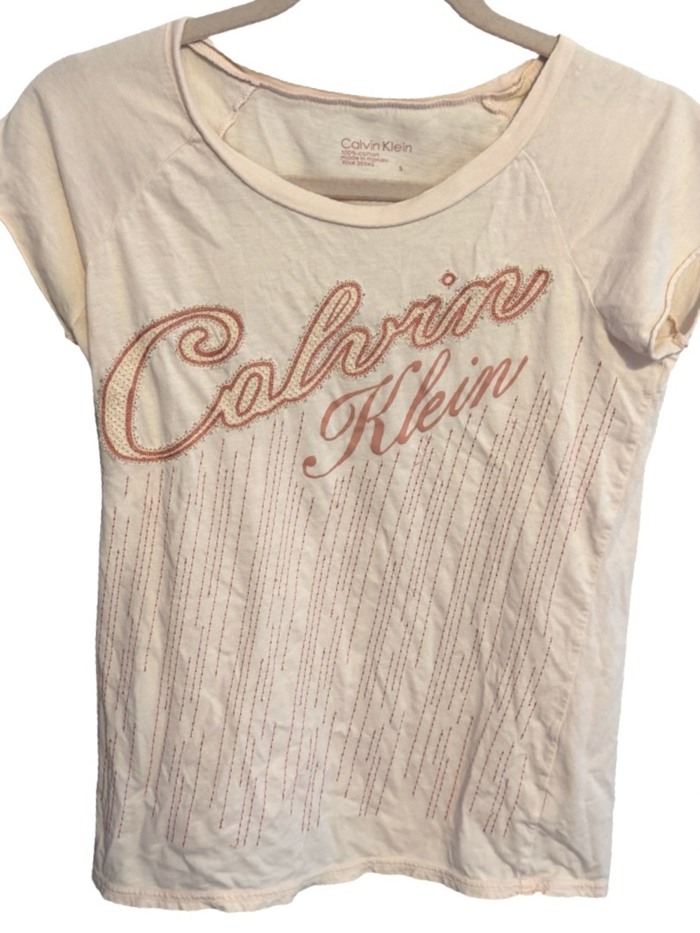 Y2K Calvin Klein Light Pink Beaded Logo T-Shirt Women’s Size Small
